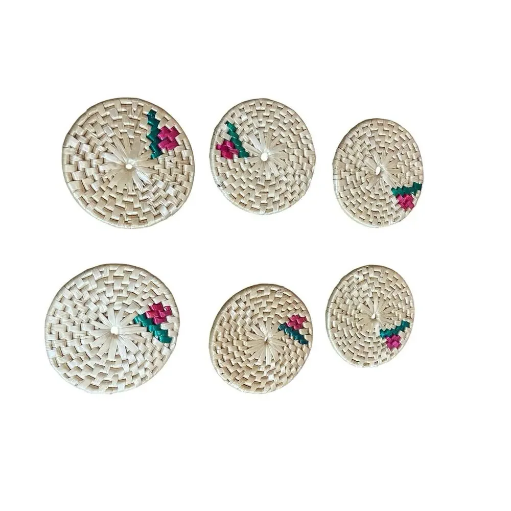 Vintage Woven Straw Coasters with Basket Wicker Rattan Coasters